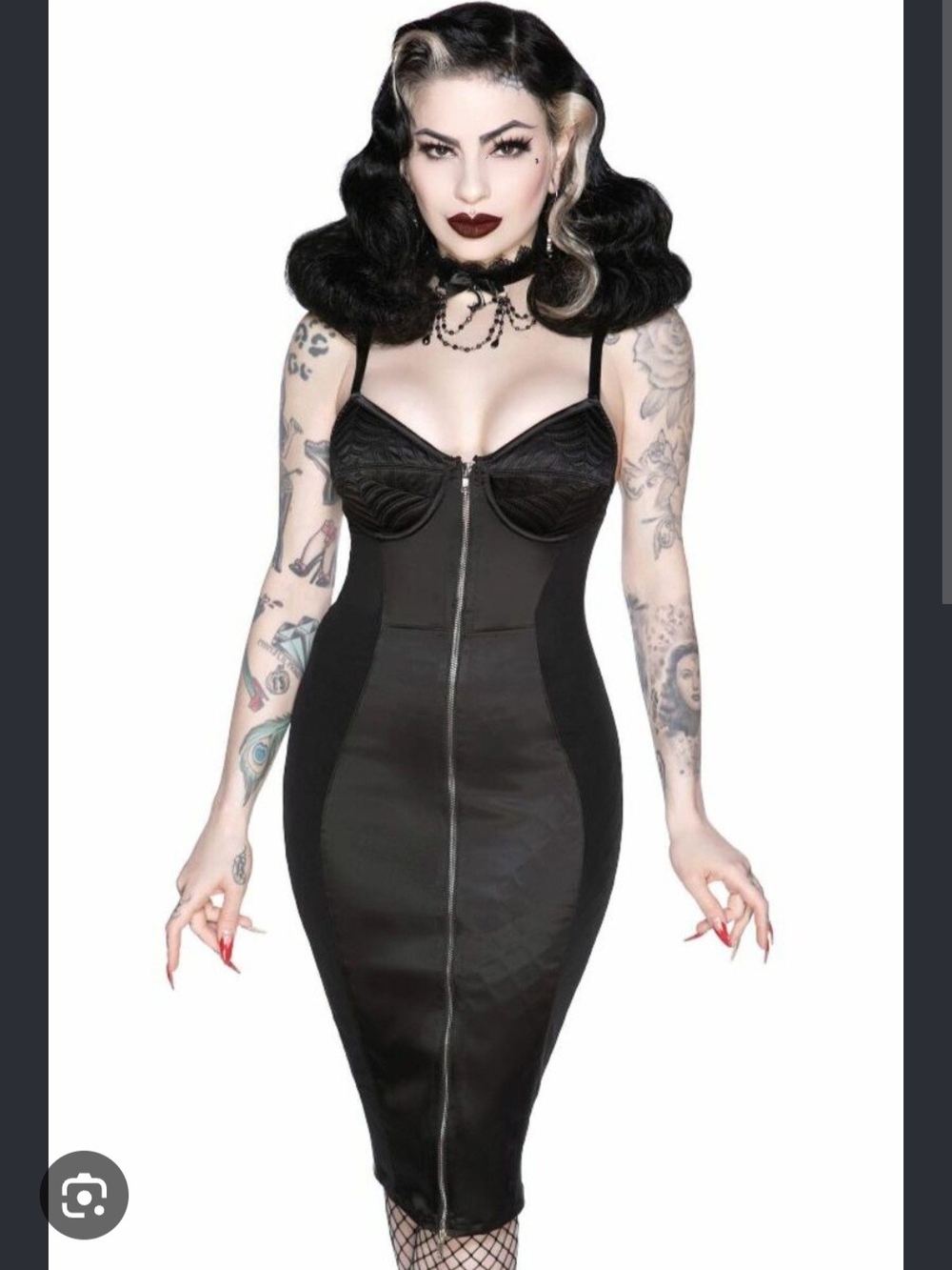 Black Spider Web Zip-Front Bodycon Slip Dress